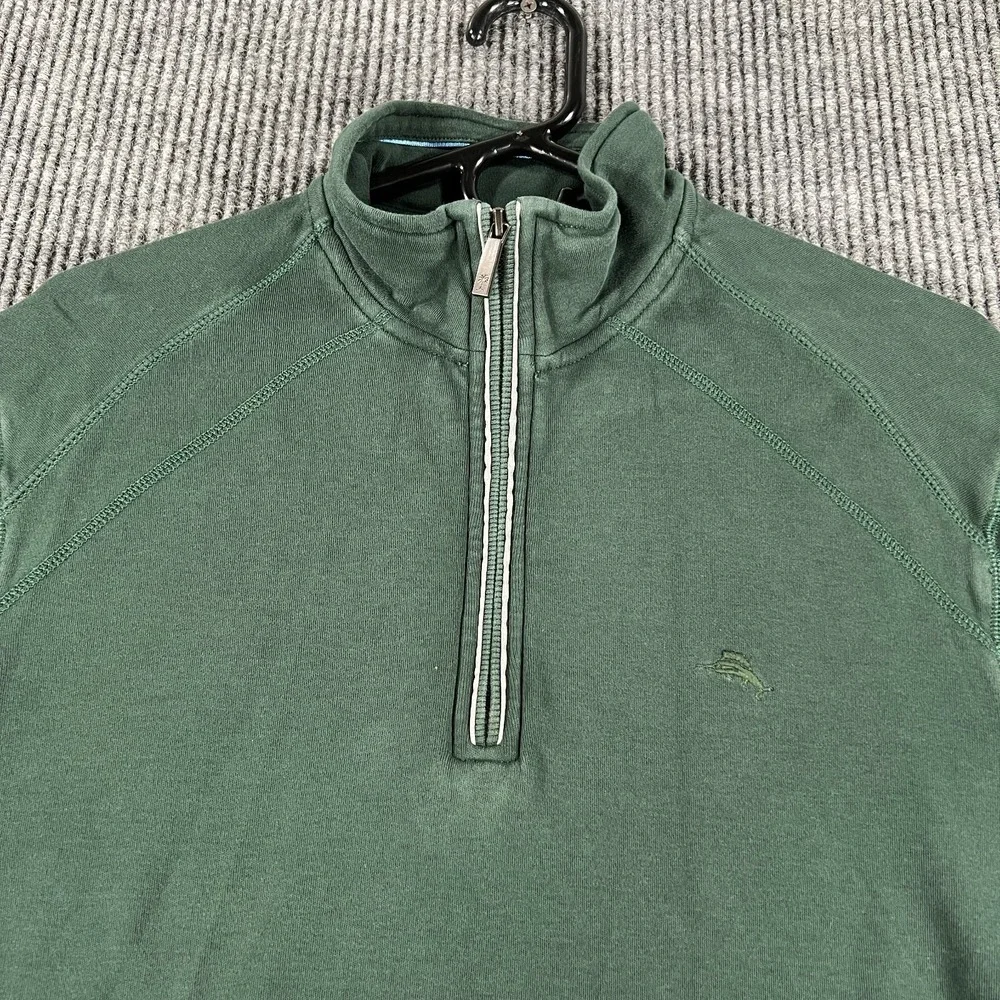 Tommy Bahama Sweatshirt Sweater Mens Medium Green Long Sleeve 1/4 Zip Mock Neck